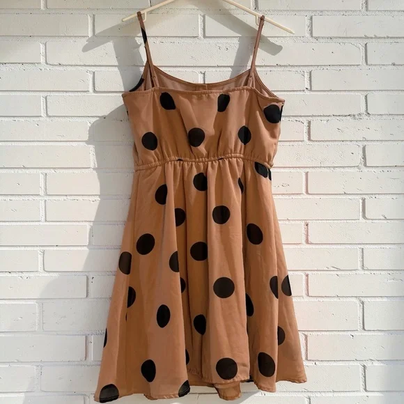 Forever 21 Polka Dot Mini Dress Tie Waist Blush Black Size Small - Picture 2 of 8